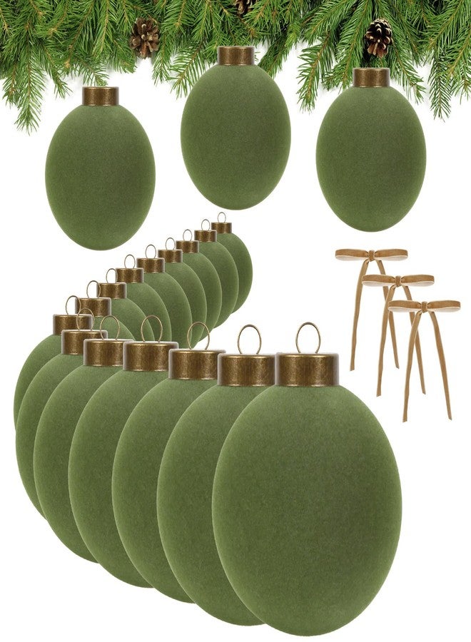 IPOPU 15PCS 3.15" Green Velvet Christmas Balls with 10PCS Velvet Bows Christmas Tree Ornaments Set Flocked Christmas Balls for Xmas Decorative Hanging Ornaments(Green) - Image 1